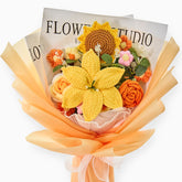 YSHomy Crochet Lily Sunflower Rose Bouquet-Yellow